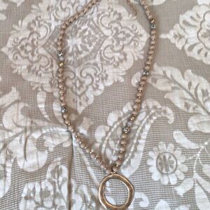 Beaded Pendant Necklace in Taupe - Designer Style